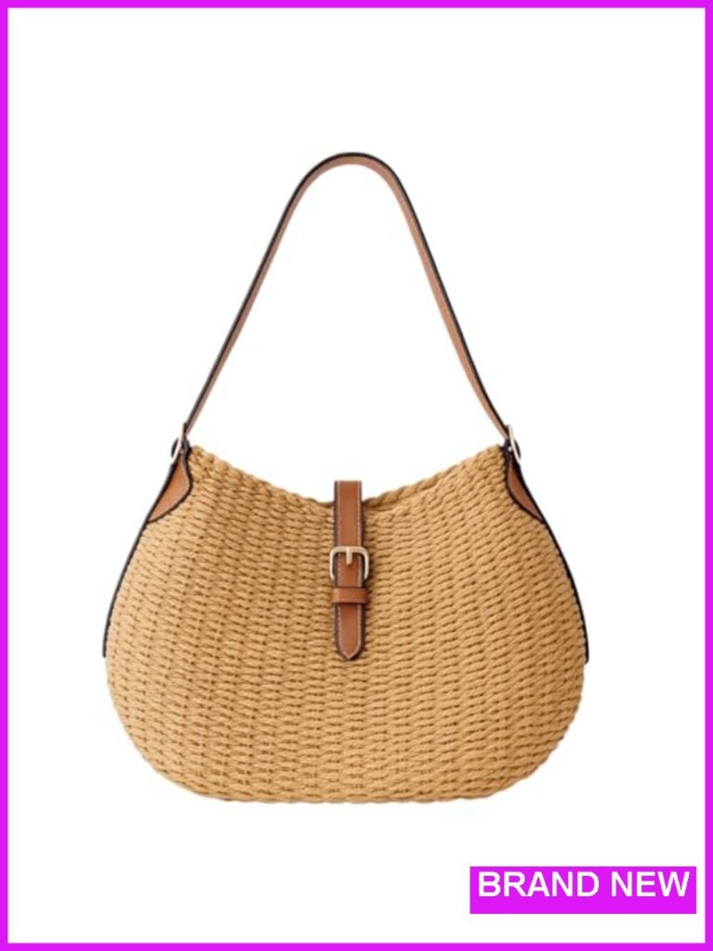 Handmade Straw Shoulder Bag for Women, Adjustable Strap Beach Bag